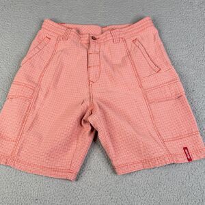 Tommy Bahama Cargo Shorts Mens 32 Orange White Check Relax Tencel Cotton 9.5"